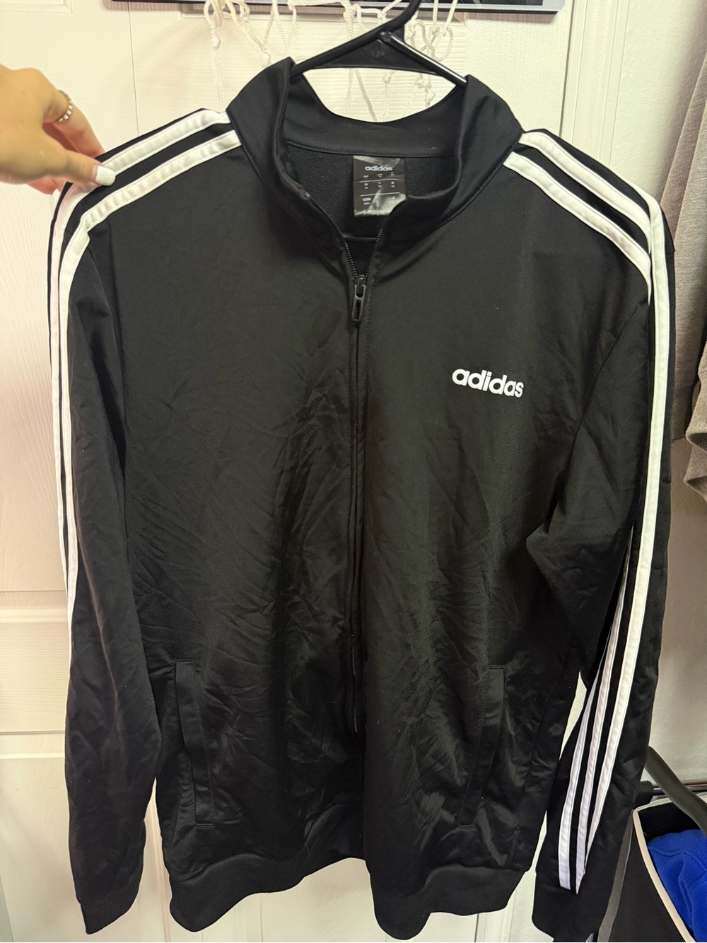 adidas Black Track Jacket with White Stripes